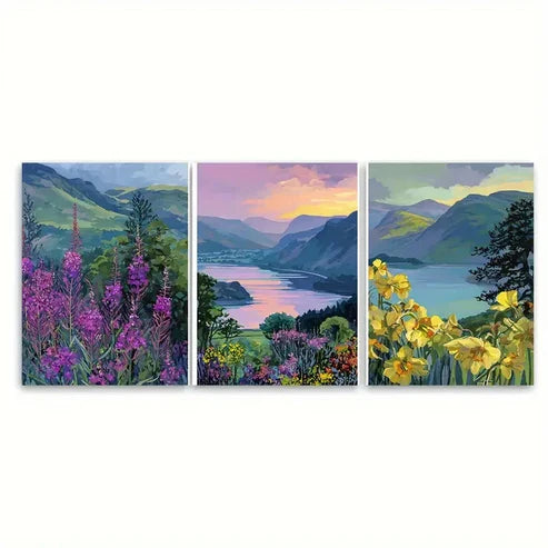 3pcs The Lake District National Park Travel  Wall Art Canvas Unframed - High Quality Print 100% Australian Made Wall Canvas - Bella Home Decor