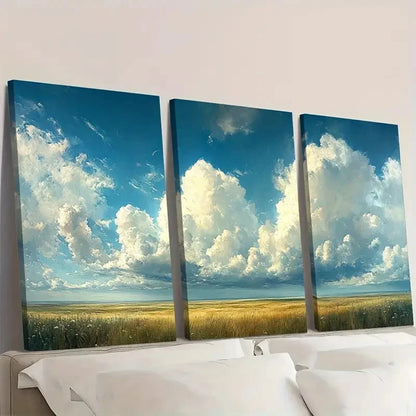 3pcs  Minimalist Cloudy Sky Landscape TY Wall Art Set Canvas Framed 40x60cm - High Quality Print 100% Australian Made Wall Canvas Ready to Hang - Bella Home Decor