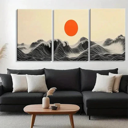 3pcs Black & White Ocean Waves Vibrant Perfect Wall Art Set Canvas Unframed - High Quality Print 100% Australian Made Wall Canvas - Bella Home Decor