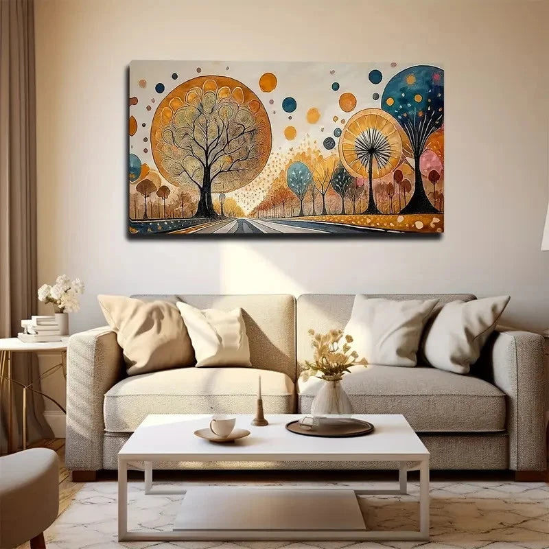 Vibrant Autumn Forest Wall Art Canvas Office Home Room Framed 120x60cm