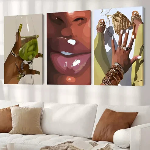3pcs Fashion Black Woman Abstract Wall Art Set Canvas Unframed - High Quality Print 100% Australian Made Wall Canvas