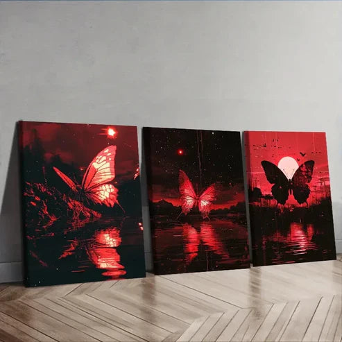 3pcs Butterfly Fault Art Wall Art Canvas Unframed - High Quality Print 100% Australian Made Wall Canvas - Bella Home Decor