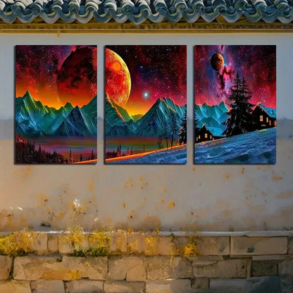 3pcs Vibrant Rural with Mountain View Scenes Metal Print Ready to Hang Art