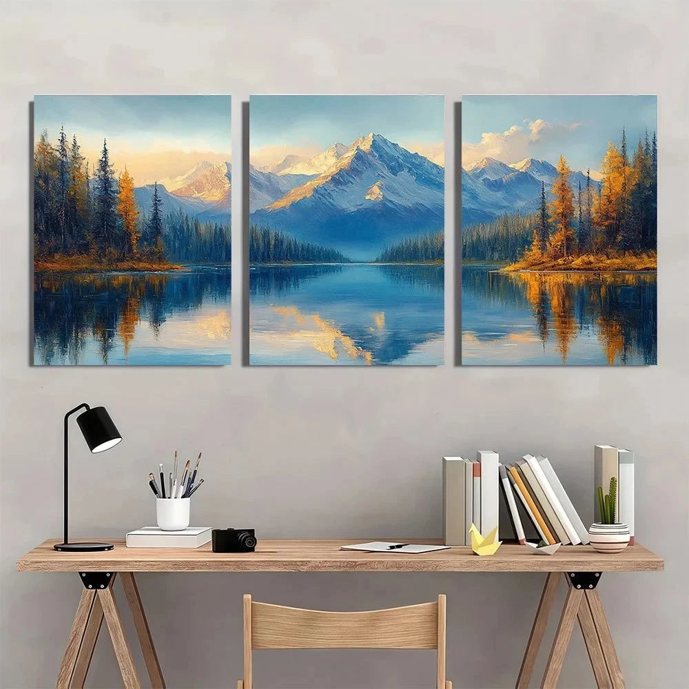 3pcs Mountain Lake Nature Scenery Metal Print Ready to Hang Art - Bella Home Decor