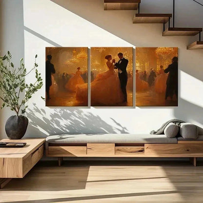 3pcs Golden Ballroom Elegant Dancing Couple Wall Art Set Canvas Framed 40x60cm - High Quality Print 100% Australian Made Wall Canvas Ready to Hang - Bella Home Decor