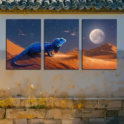 3pcs Charming Lizards & Birds with Moon View Metal Print Ready to Hang Art - Bella Home Decor