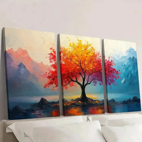 3pcs Vibrant Abstract Tree Colorful Mountain  Wall Art Set Canvas Unframed – High Quality Print, 100% Australian Made Wall Canvas - Bella Home Decor