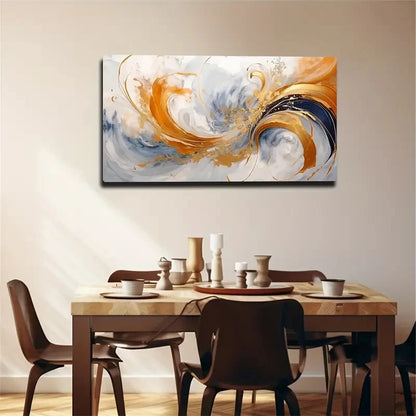 Golden & Blue Spiral Painting Wall Art canvas office home room framed 120x60cm - Bella Home Decor