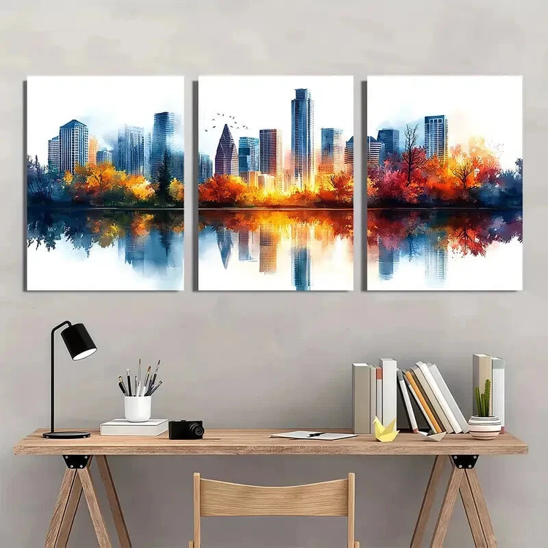 3pcs Austin Painting Texas Watercolor Art Metal Print Ready to Hang Art - Bella Home Decor