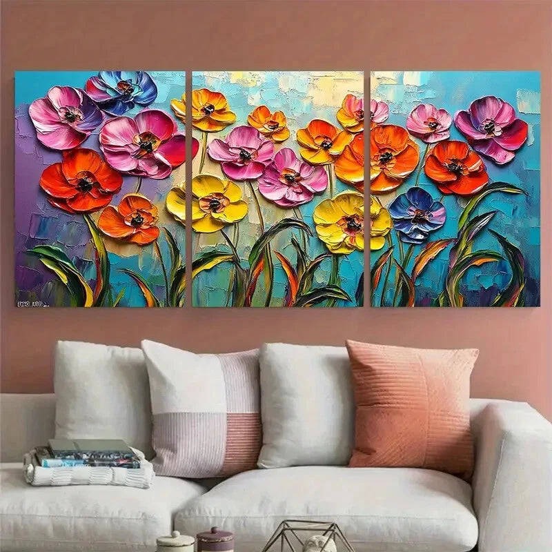 3pcs Colorful Floral Garden Impressionist Design Metal Print Ready to Hang Art - Bella Home Decor