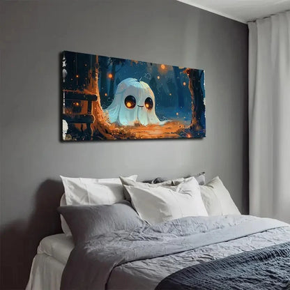 Cute White & Pumpkin Ghosts Wall Art Canvas Office Home Room Framed 120x60cm