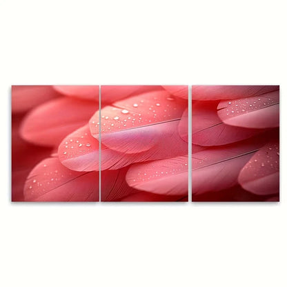 3pcs Pink Feather Macro Photography Abstract Metal Print Ready to Hang Art - Bella Home Decor