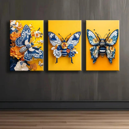 3pcs Butterfly Themed Textured Painting Wall Art Set Canvas Framed 50x70cm - High Quality Print 100% Australian Made Wall Canvas Ready to Hang - Bella Home Decor