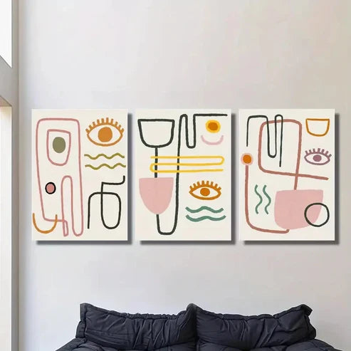 3pcs Minimalist Line Drawings of Human Faces Wall Art Set Canvas Unframed - High Quality Print 100% Australian Made Wall Canvas