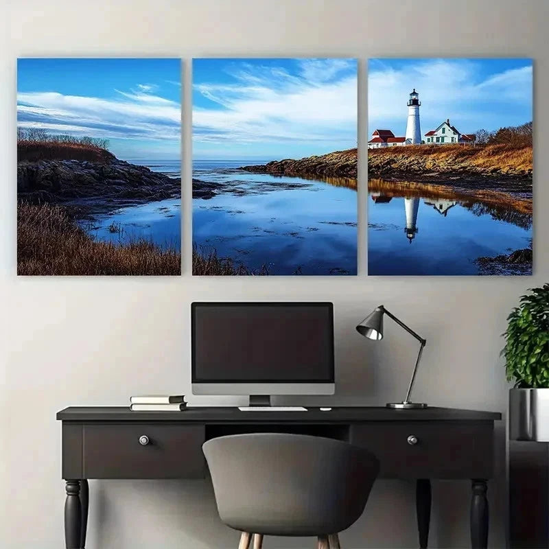 3pcs Lighthouse & Shoreline Nature Décor Perfect Wall Art Set Canvas Framed 50x70cm - High Quality Print 100% Australian Made Wall Canvas Ready to Hang