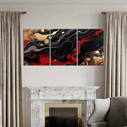 3pcs Abstract Art Red Black Golden Poster Metal Print Ready to Hang Art - Bella Home Decor