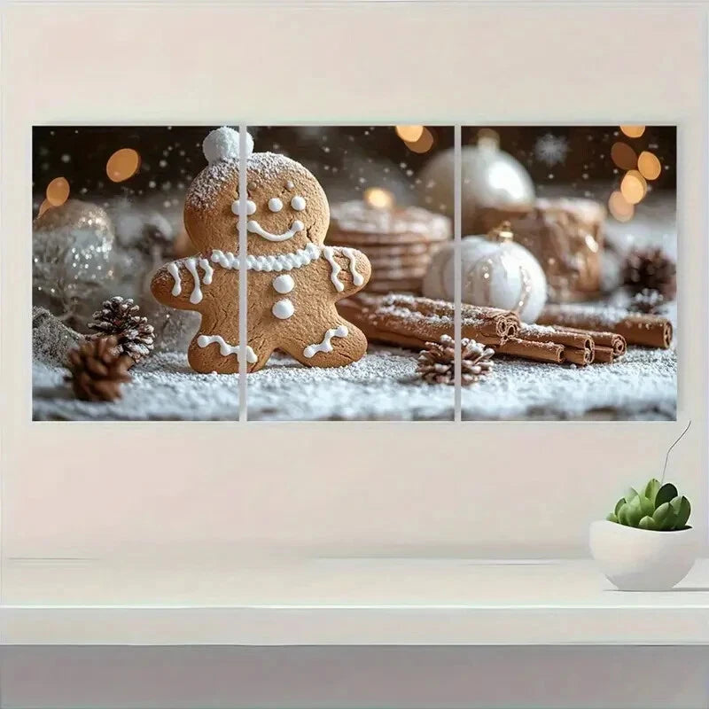 3pcs Vintage Christmas Gingerbread House Metal Print Ready to Hang Art - Bella Home Decor