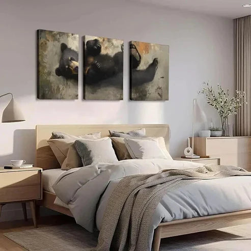 3pcs Bear Design with Golden Accents Art Set Canvas Unframed - High Quality Print 100% Australian Made Wall Canvas - Bella Home Decor
