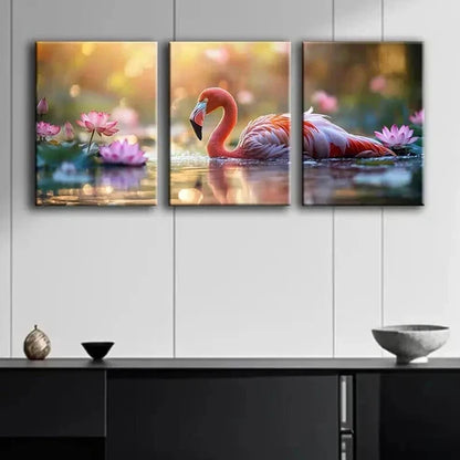 3pcs The Flamingos are Swimming Nature Perfect Wall Art Set Canvas Unframed - High Quality Print 100% Australian Made Wall Canvas