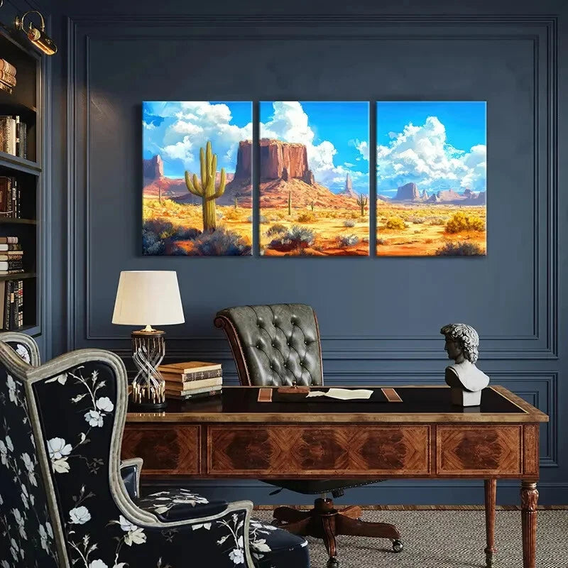3pcs Rock Formations Blue Sky Clouds Warm Color Metal Print Ready to Hang Art - Bella Home Decor