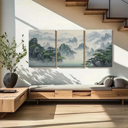 3pcs Mountain Tree Fog & Nature Landscape Wall Art Set Canvas Framed 60x90cm - High Quality Print 100% Australian Made Wall Canvas Ready to Hang - Bella Home Decor