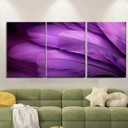 3pcs Purple Feather Close Up Photography    Wall Art Set Canvas Framed 60x90cm - High Quality Print 100% Australian Made Wall Canvas Ready to Hang