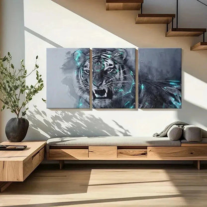 3pcs Tiger Ink Style Art Painting Wall Art Set Canvas Framed 50x70cm - High Quality Print 100% Australian Made Wall Canvas Ready to Hang
