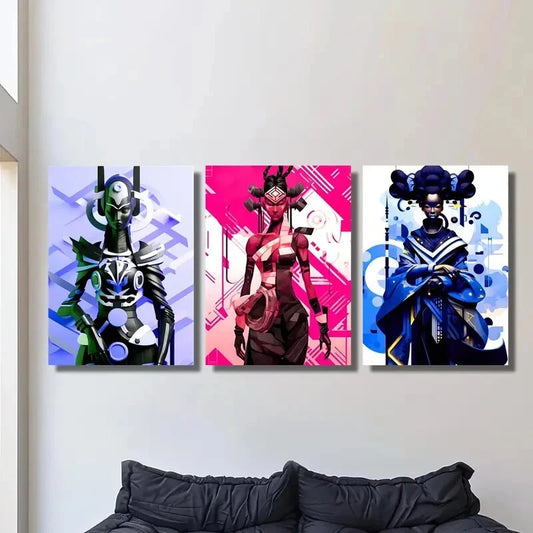 3pcs Abstract Female Characters in Traditional Metal Print Ready to Hang Art Metal Print Ready to Hang Art