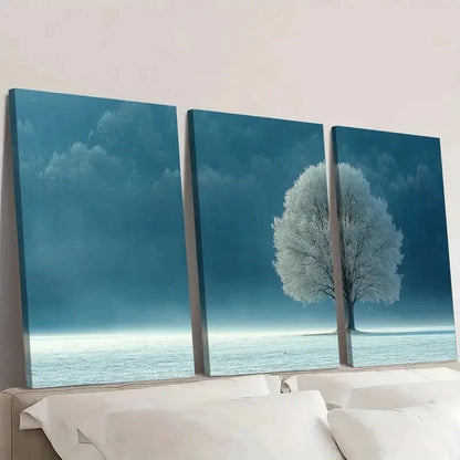3pcs Winter Tree   Serene Snow SW  Wall Art Set Canvas Framed 50x70cm - High Quality Print 100% Australian Made Wall Canvas Ready to Hang
