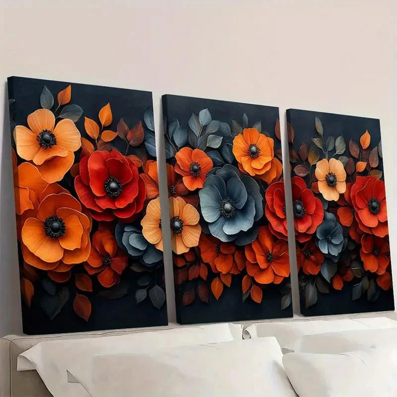 3pcs Fall Flora Autumn Art Flower  S  Wall Art Set Canvas Framed 60x90cm - High Quality Print 100% Australian Made Wall Canvas Ready to Hang