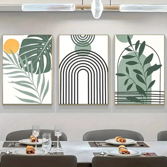 3pcs Vibrant Geometric & Botanical Designs Metal Print Ready to Hang Art