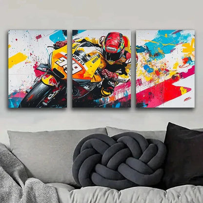 3pcs Orange & Yellow Motorcycle Rider Perfect Wall Art Set Canvas Unframed - High Quality Print 100% Australian Made Wall Canvas
