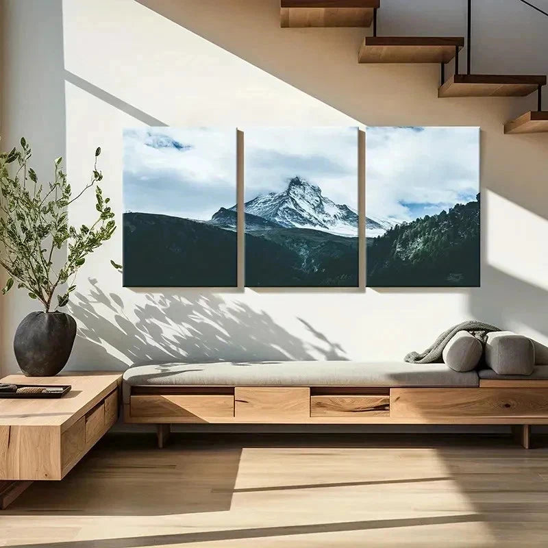 3pcs Snowy Mountain Landscape Forest Scenery Wall Art Set Canvas Framed 50x70cm - High Quality Print 100% Australian Made Wall Canvas Ready to Hang
