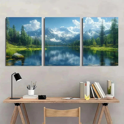 3pcs Lake Oregon Panoramic Scenery Wall Art Set Canvas Framed 50x70cm - High Quality Print 100% Australian Made Wall Canvas Ready to Hang - Bella Home Decor