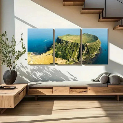 3pcs Island Seongsan Ilchulbong Modern Wall Art Set Canvas Framed 50x70cm - High Quality Print 100% Australian Made Wall Canvas Ready to Hang