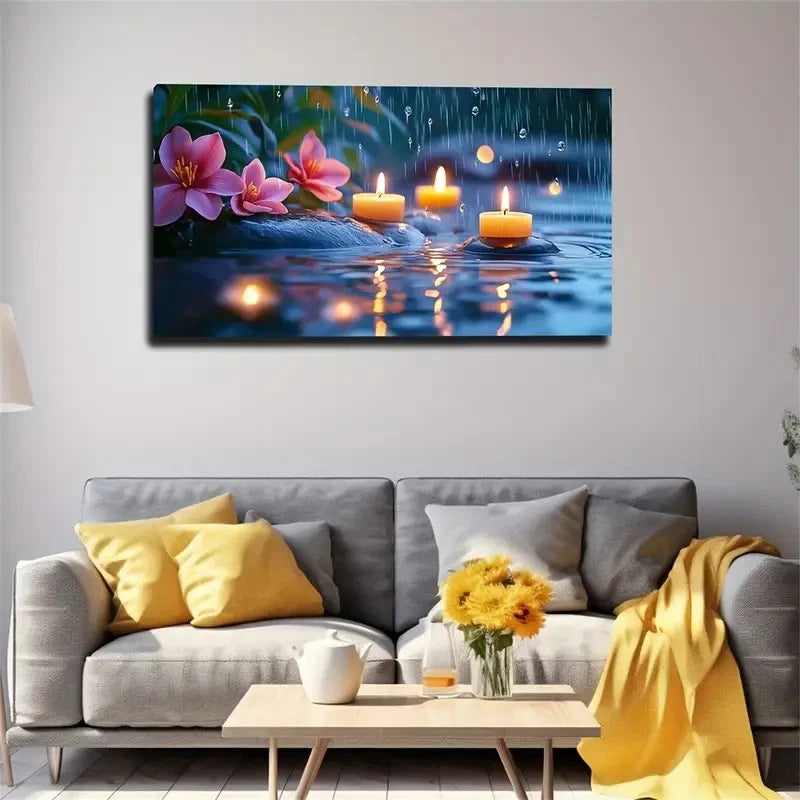 Serene Water Surface Candles Wall Art Canvas Office Home Room Framed 120x60cm