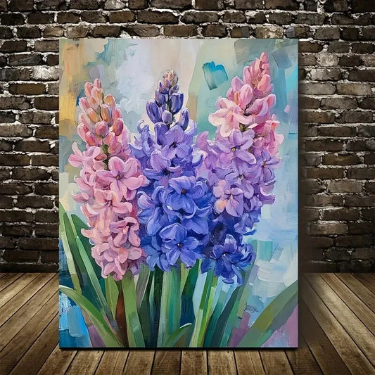 Vibrant Hyacinths Floral Painting in Pink & Purple 40x60cm Metal Print Ready to Hang - Bella Home Decor