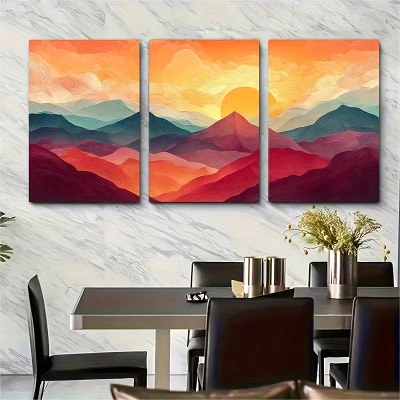 3pcs Mountain Landscape Sunrise Painting Metal Print Ready to Hang Art