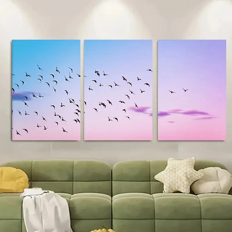 3pcs Pastel Clouds Nature Sunset Pink Metal Print Ready to Hang Art