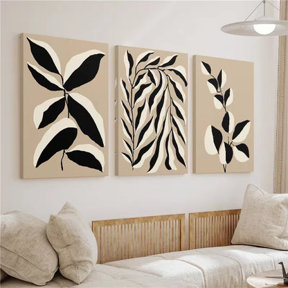 3pcs Botanical Neutral Beige Line Drawings Wall Art Set Canvas Framed 60x90cm – High Quality Print 100% Australian Made Wall Canvas Ready to Hang - Bella Home Decor