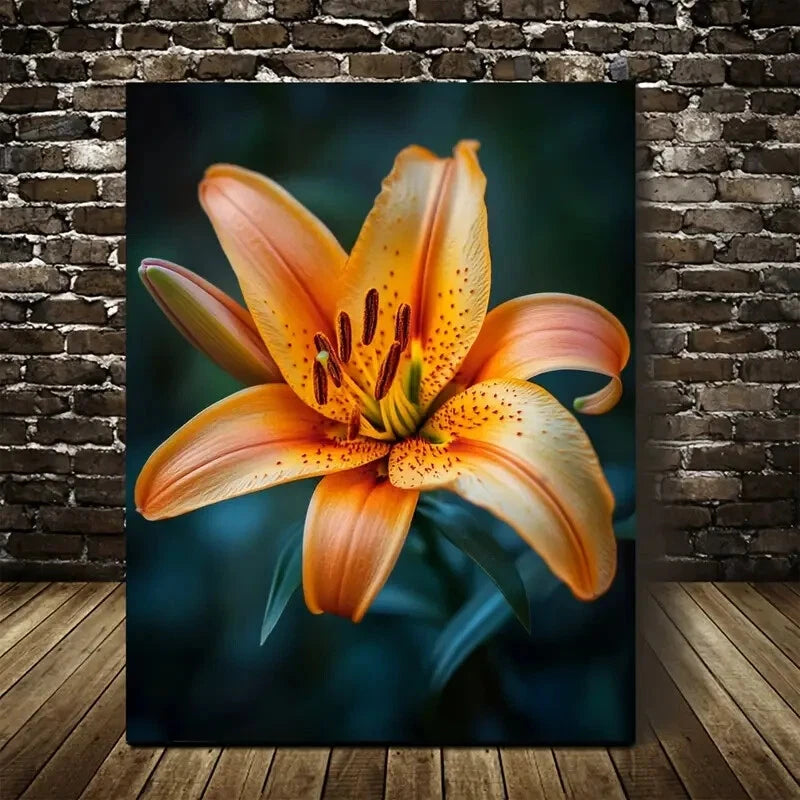 Vibrant Orange Lily with Dark Background Painting 40x60cm Metal Print Ready to Hang - Bella Home Decor