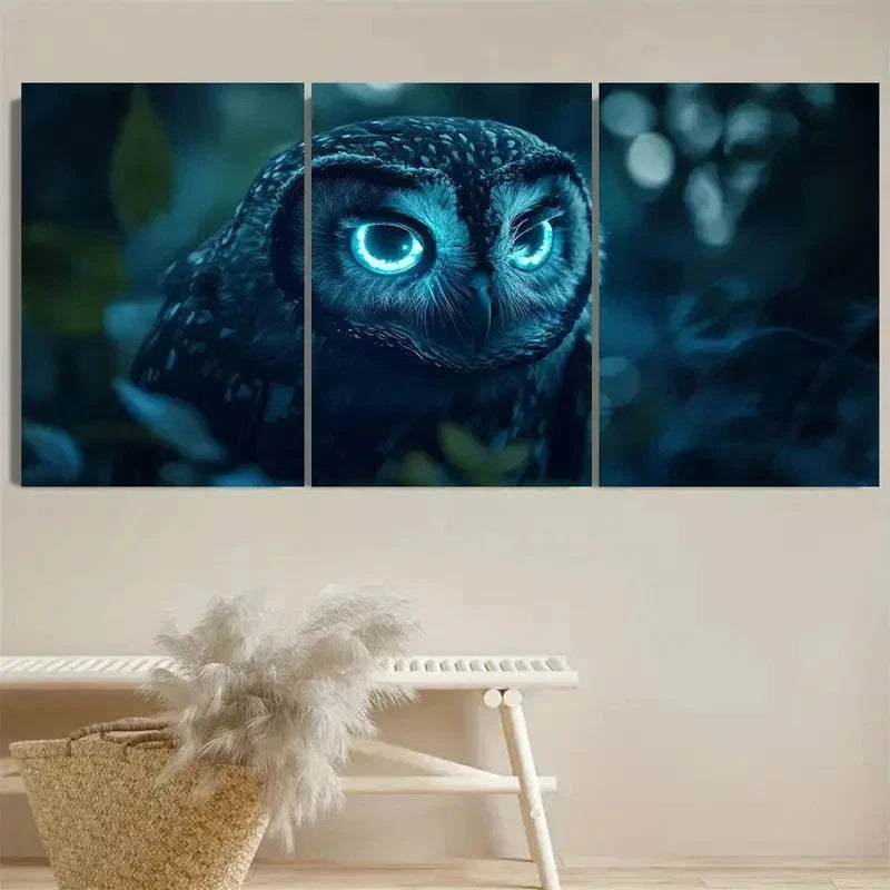 3pcs Enchanted Owl Wall Art Set Canvas Framed 60x90cm - High Quality Print 100% Australian Made Wall Canvas Ready to Hang