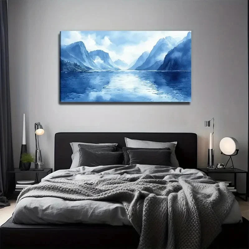 Blue Landscape Bohemian Wall Art Canvas Office Home Room Framed 120x60cm