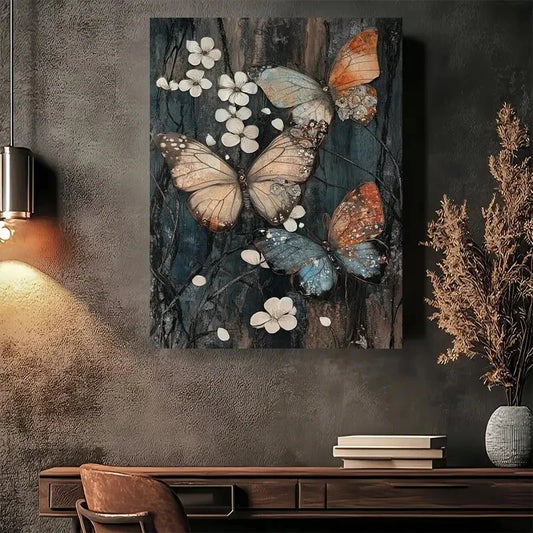 Beautiful Butterfly Garden Modern Vintage Painting 40x60cm Metal Print Ready to Hang