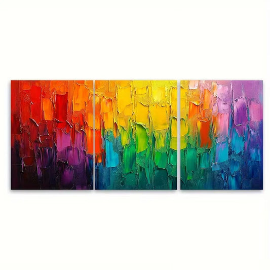 3pcs Abstract Texture Rainbow Brush Stroke Metal Print Ready to Hang Art