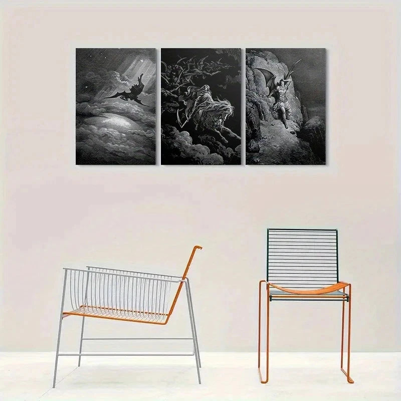 3pcs Dark Fantasy Gothic Devil Riding Horse Metal Print Ready to Hang Art - Bella Home Decor