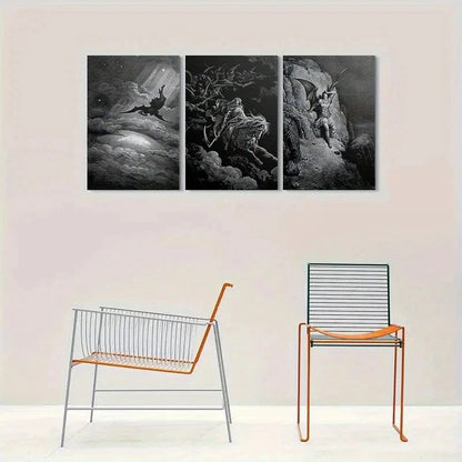 3pcs Dark Fantasy Gothic Devil Riding Horse Metal Print Ready to Hang Art - Bella Home Decor