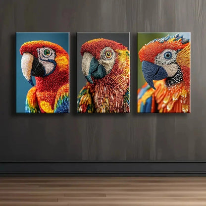 3pcs Multicolor Parrot Painting Wall Art Set Canvas Framed 50x70cm - High Quality Print 100% Australian Made Wall Canvas Ready to Hang