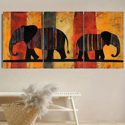 3pcs Contemporary Elephant Wall Art Set Canvas Unframed - High Quality Print 100% Australian Made Wall Canvas - Bella Home Decor
