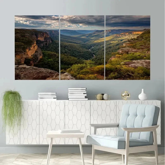 3pcs Blue Mountains National Park, Australia Wall Art Set Canvas Framed 40x60cm - High Quality Print 100% Australian Made Wall Canvas Ready to Hang